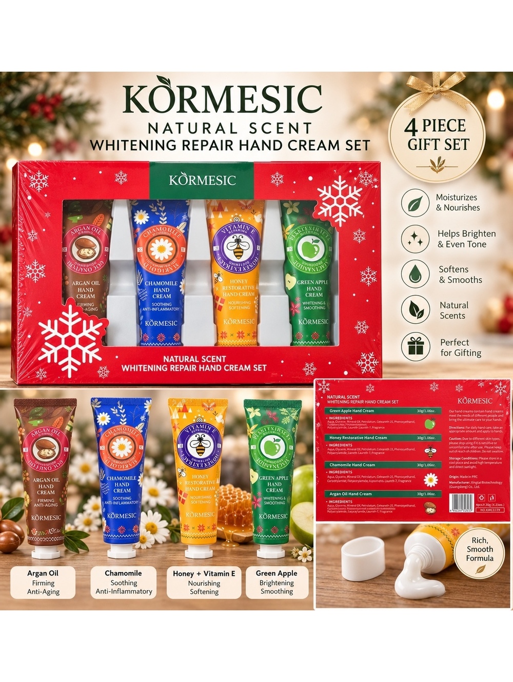 Kormesic Natural Scent Whitening Repair Hand Cream 4-Pieces